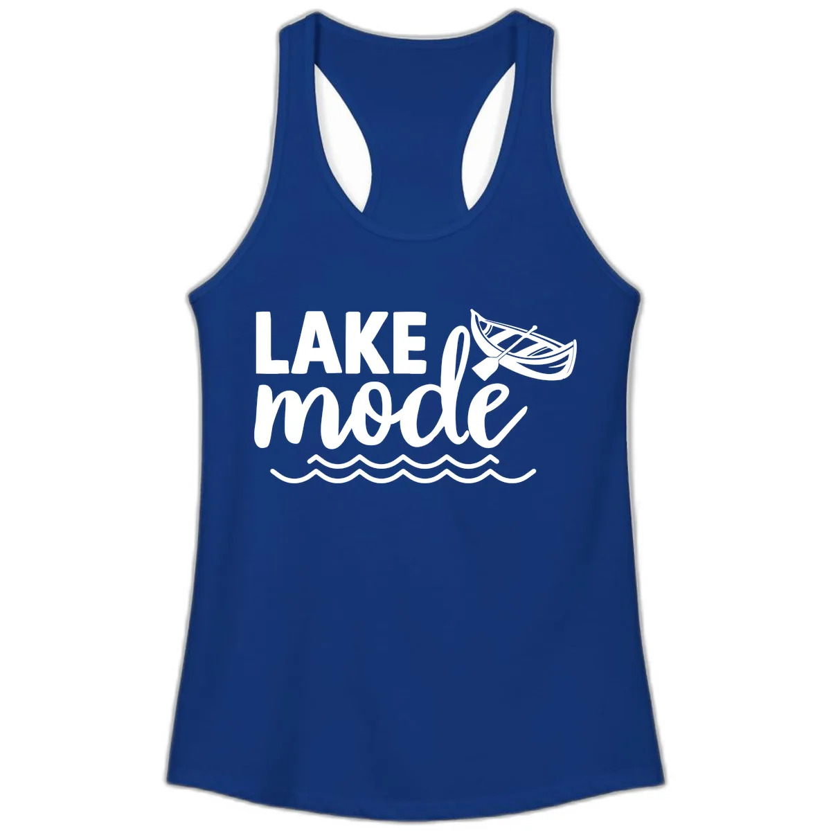 Lake Mode Canoe Design Ladies Tank in Solid Royal