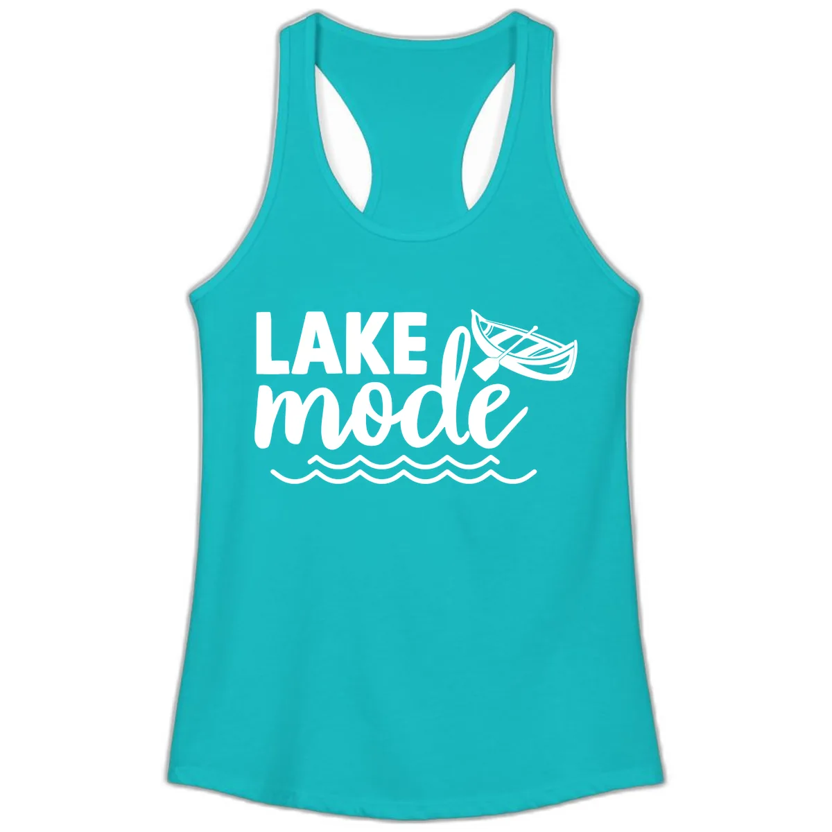 Lake Mode Canoe Design Ladies Tank in Tahiti Blue