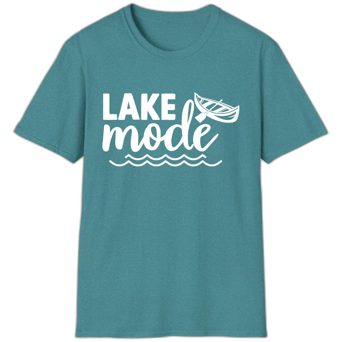 Lake Mode Canoe Design T-Shirt in Heather Galapagos Blue