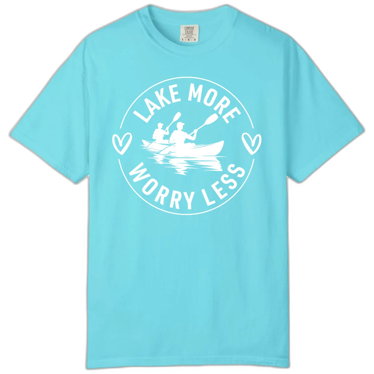 Lake More Worry Less Kayaking Design Comfort Color in Lagoon Blue