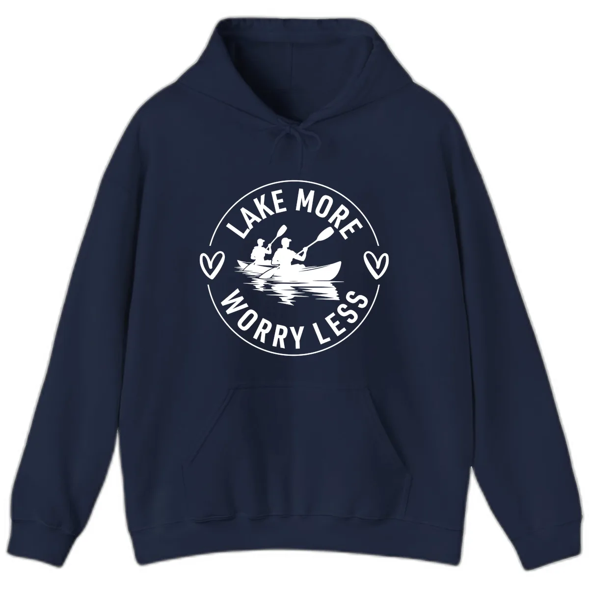 Lake More Worry Less Kayaking Design Hoodie in Navy