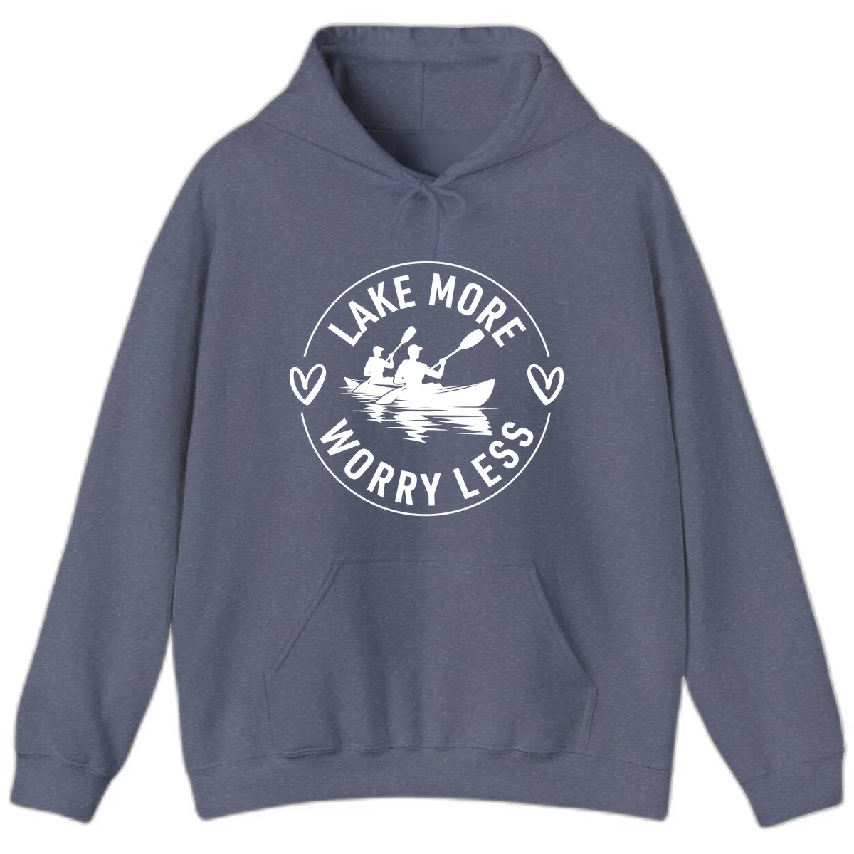 Lake More Worry Less Kayaking Design Hoodie in Heather Navy