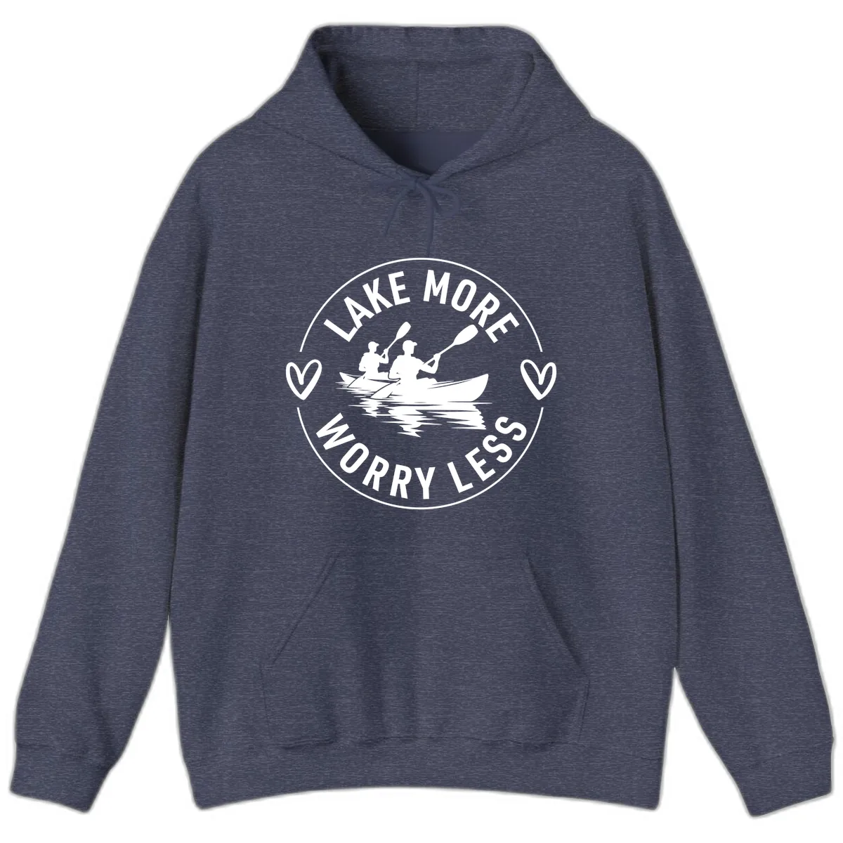 Lake More Worry Less Kayaking Design Hoodie in Heather Sport Dark Navy