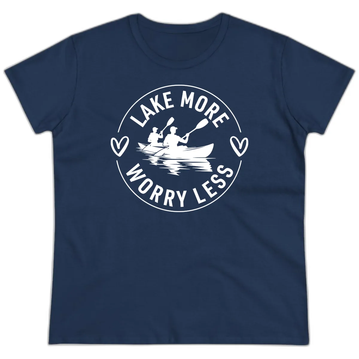 Lake More Worry Less Kayaking Design Ladies Tee in Navy