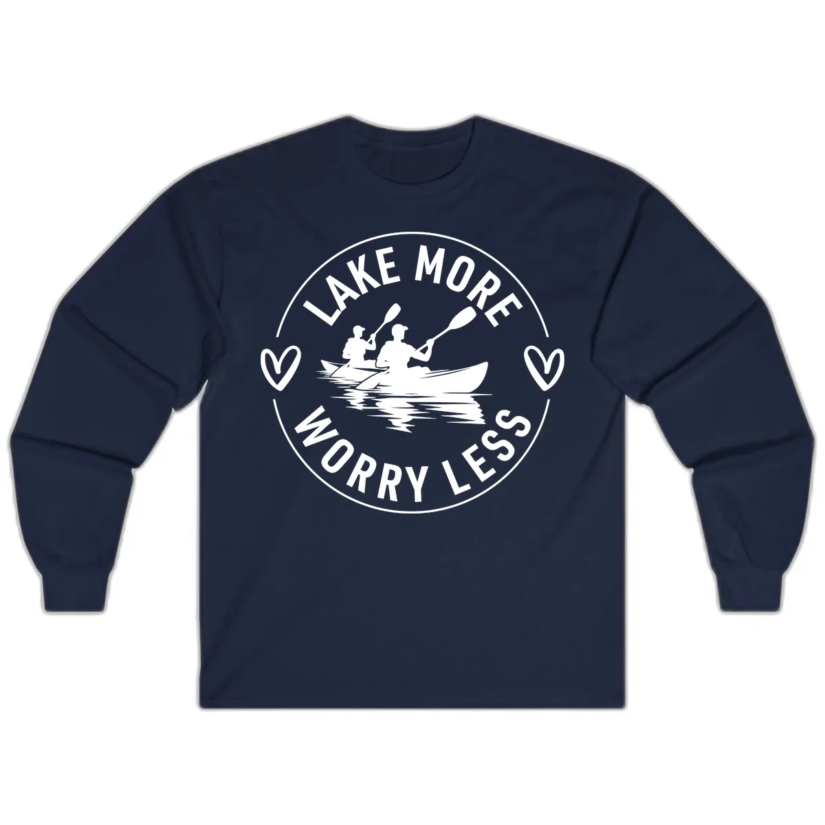 Lake More Worry Less Kayaking Design Long Sleeve in Navy
