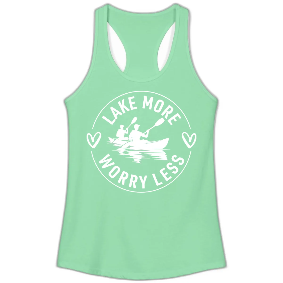 Lake More Worry Less Kayaking Design Ladies Tank in Solid Mint
