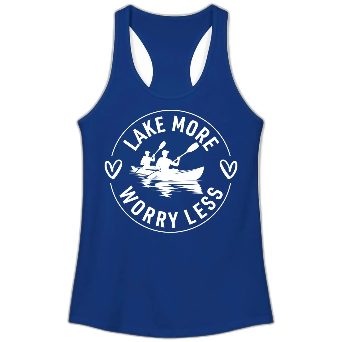 Lake More Worry Less Kayaking Design Ladies Tank in Solid Royal