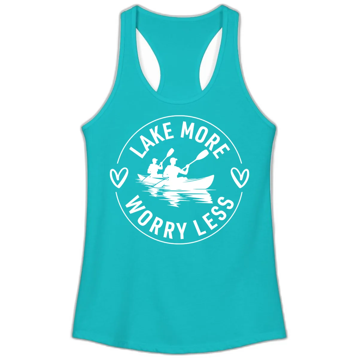 Lake More Worry Less Kayaking Design Ladies Tank in Tahiti Blue