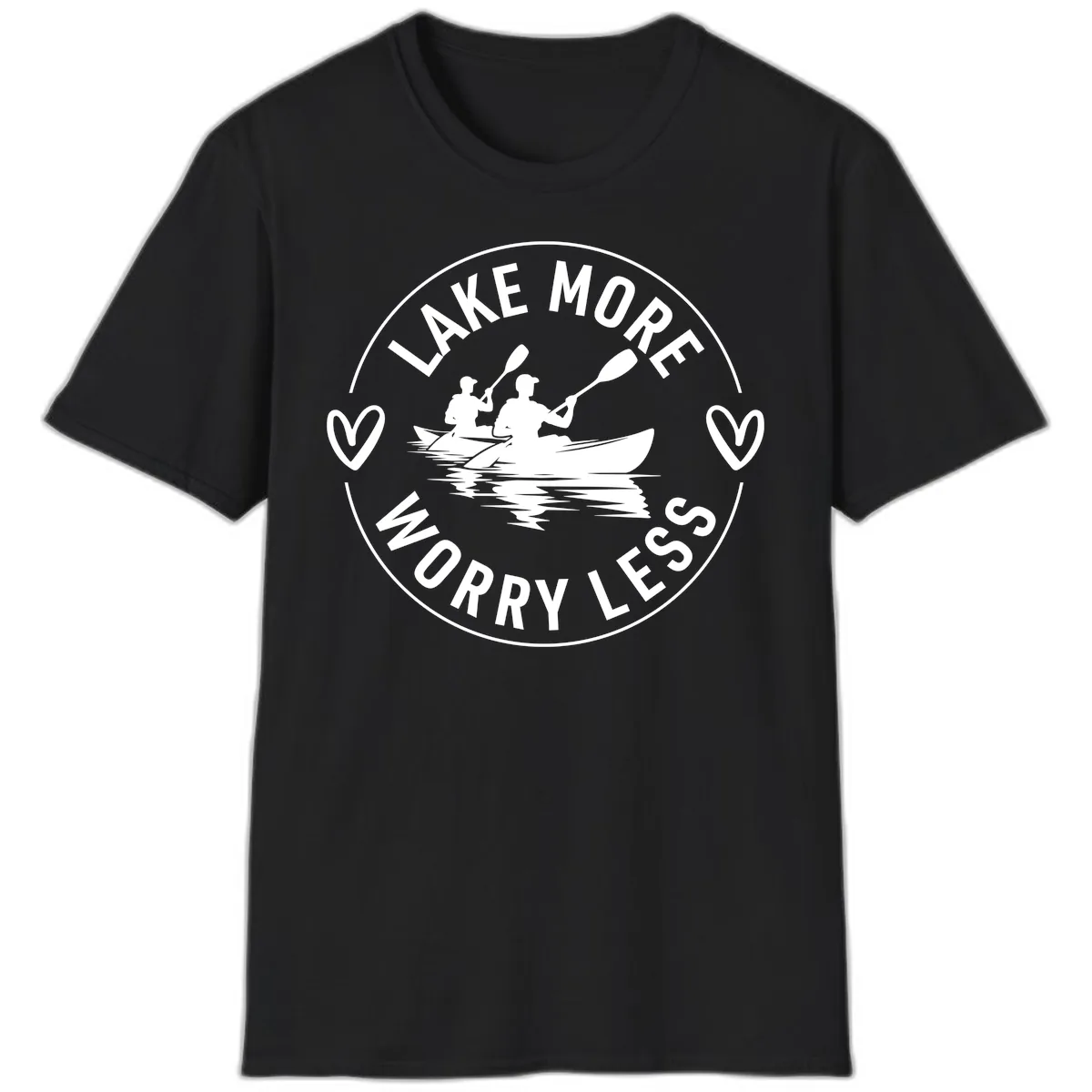 Lake More Worry Less Kayaking Design T-Shirt in Black