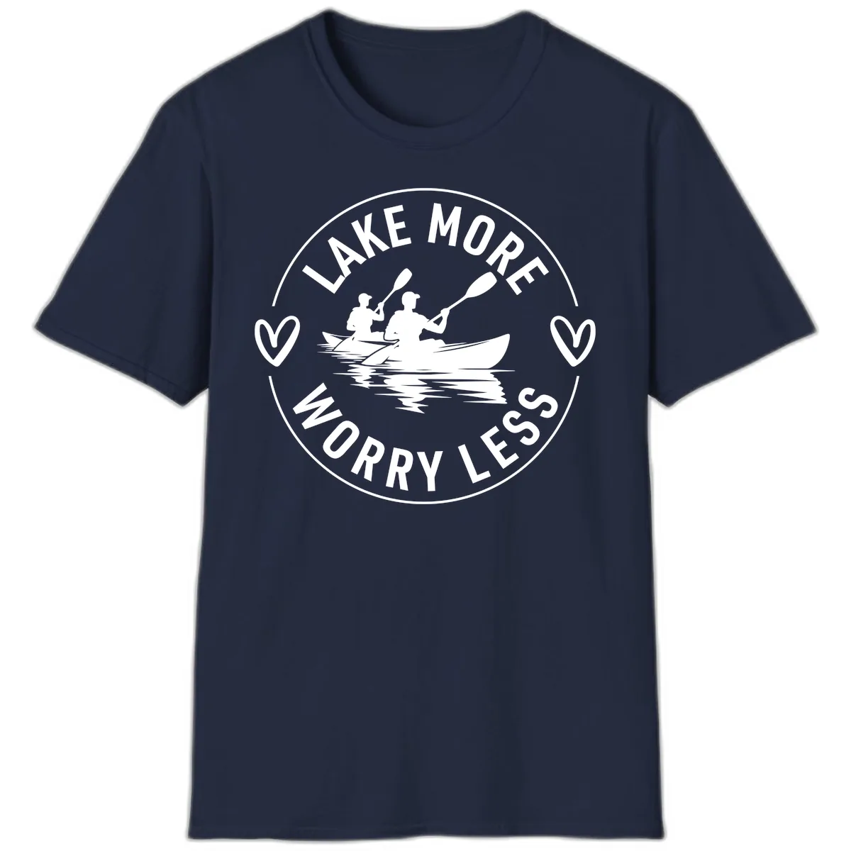 Lake More Worry Less Kayaking Design T-Shirt in Navy