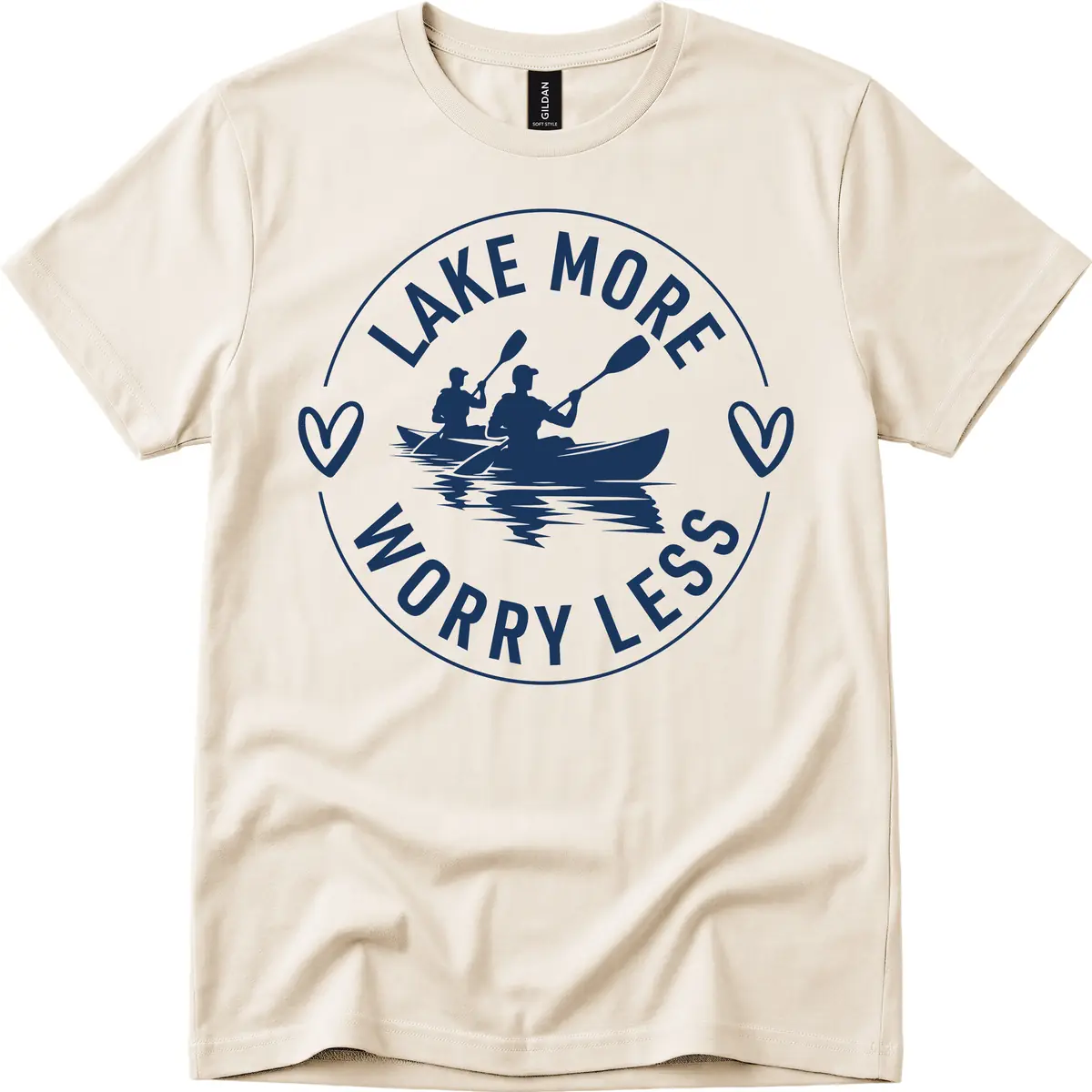 Lake More Worry Less Kayaking Design T-Shirt in Natural