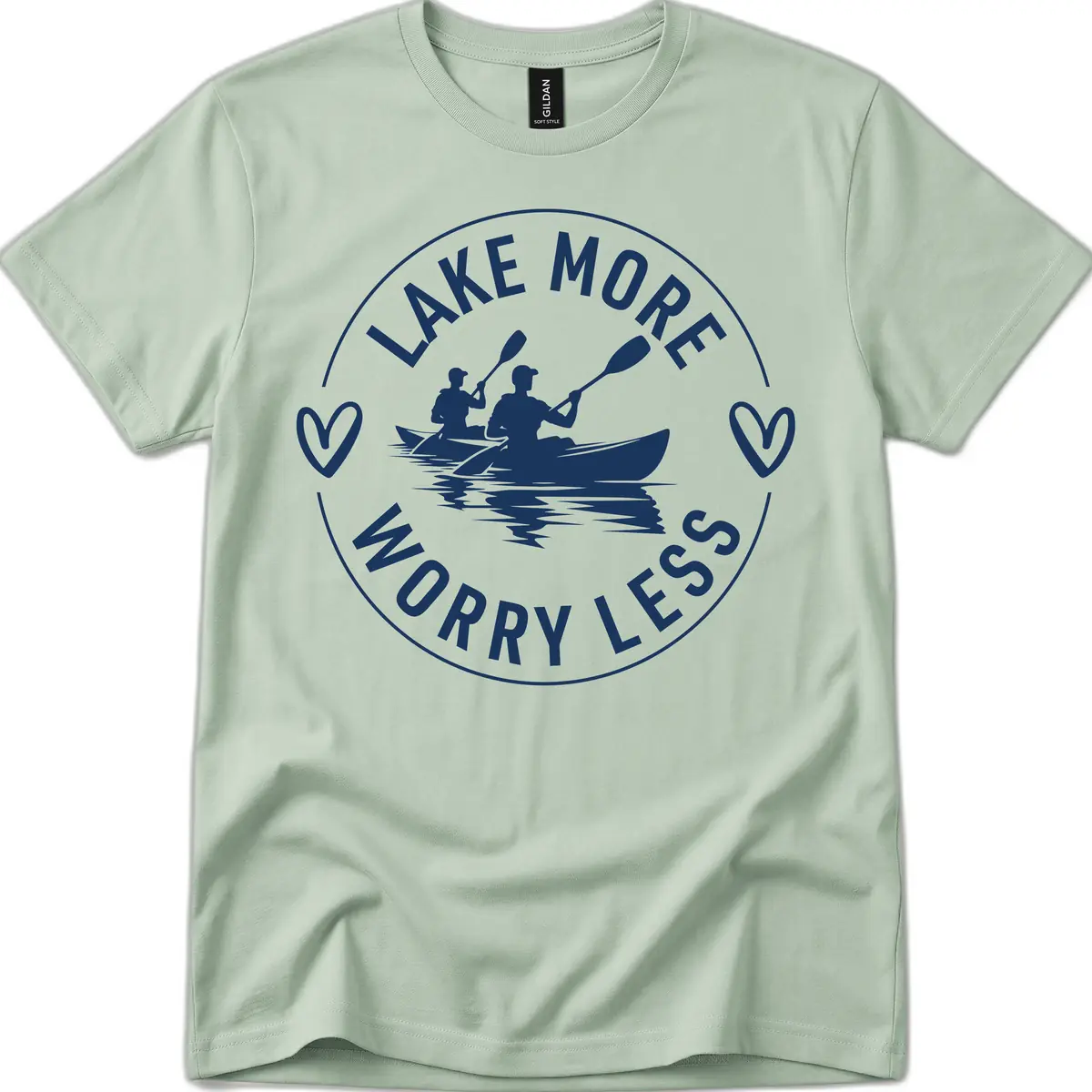 Lake More Worry Less Kayaking Design T-Shirt in Sage
