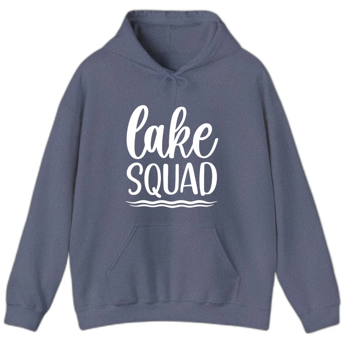 Lake Squad Typography Design Hoodie in Heather Navy