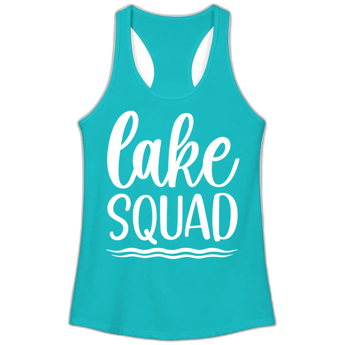 Lake Squad Typography Design Ladies Tank in Tahiti Blue