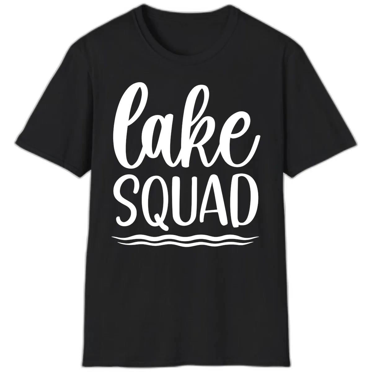 Lake Squad Typography Design T-Shirt in Black