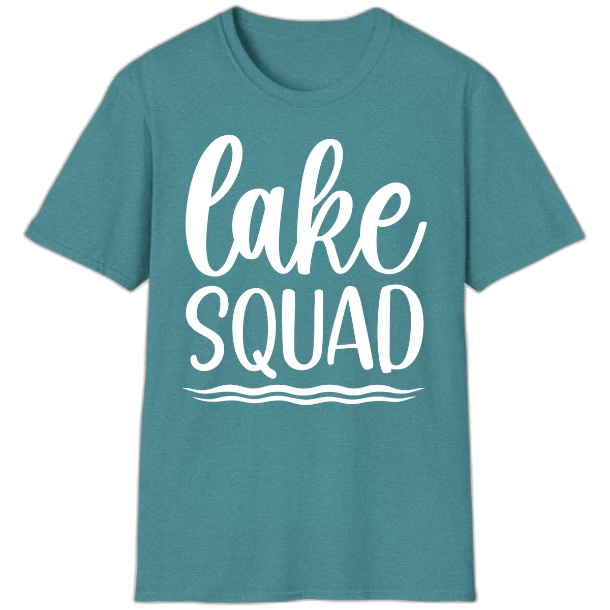 Lake Squad Typography Design T-Shirt in Heather Galapagos Blue