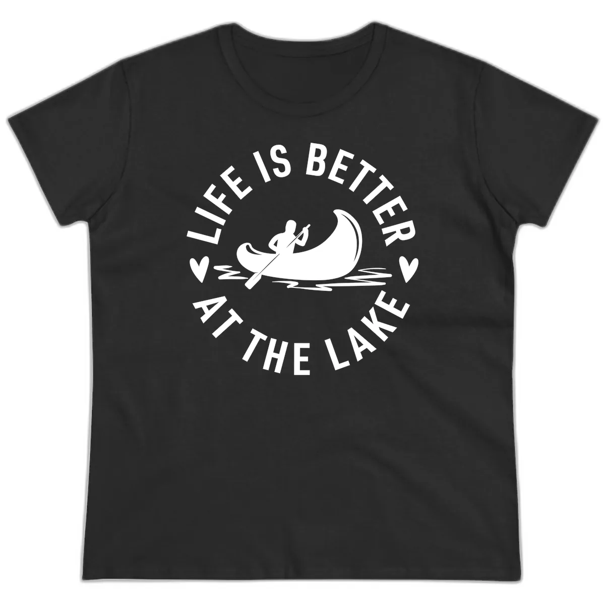 Life Is Better At The Lake Design Ladies Tee in Black