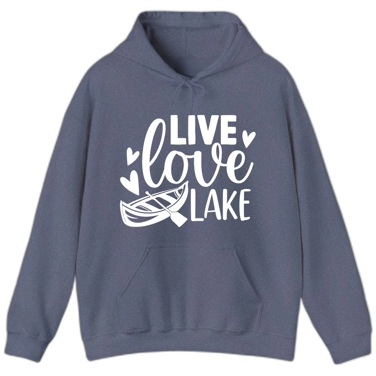Live Love Lake Boat Design Hoodie in Heather Navy