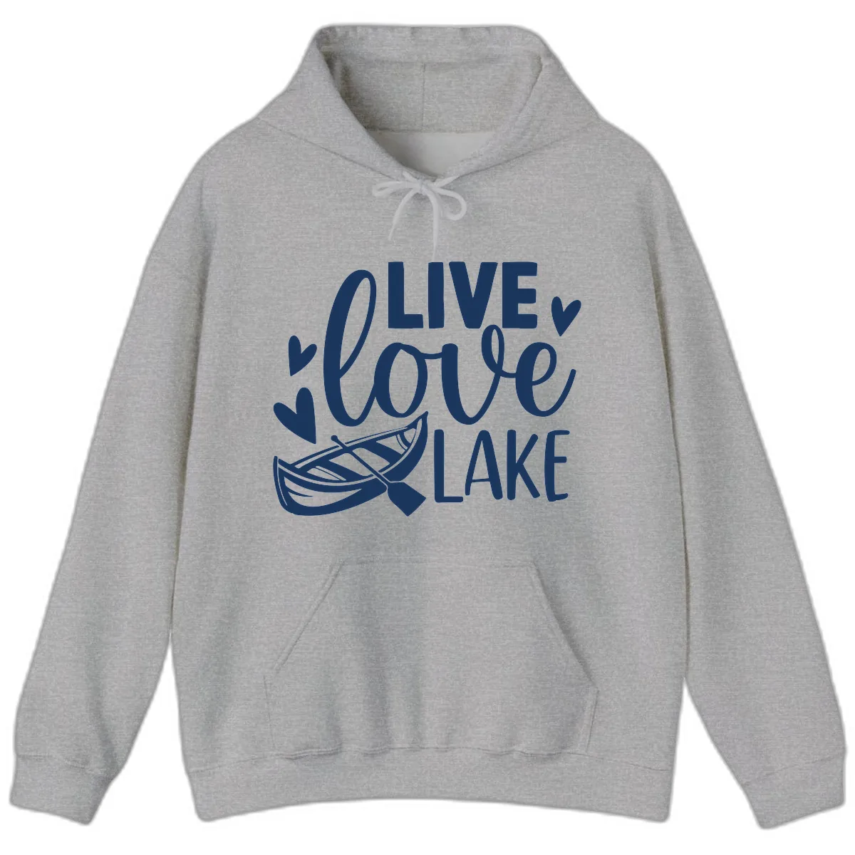 Live Love Lake Boat Design Hoodie in Sport Grey