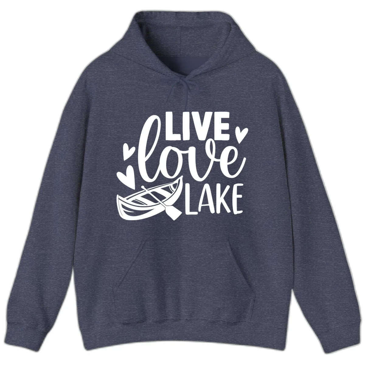 Live Love Lake Boat Design Hoodie in Heather Sport Dark Navy