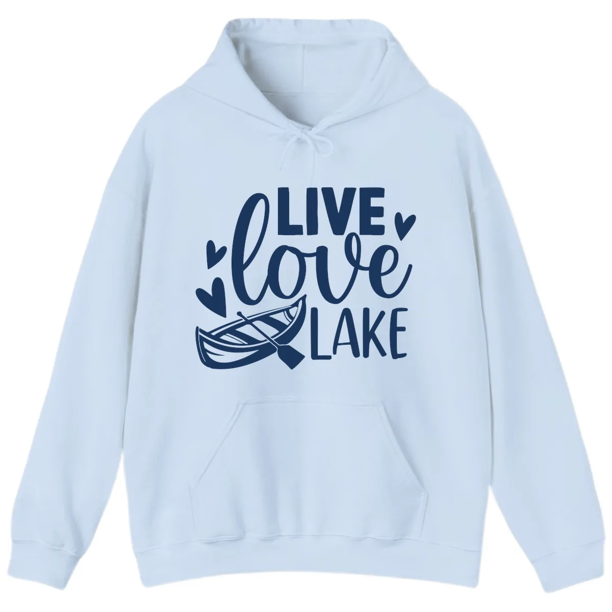 Live Love Lake Boat Design Hoodie in Light Blue