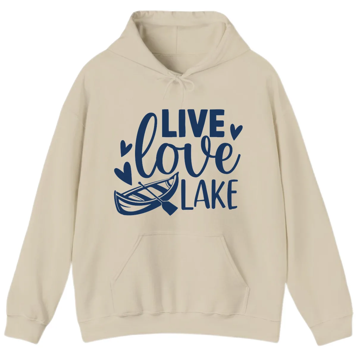Live Love Lake Boat Design Hoodie in Sand