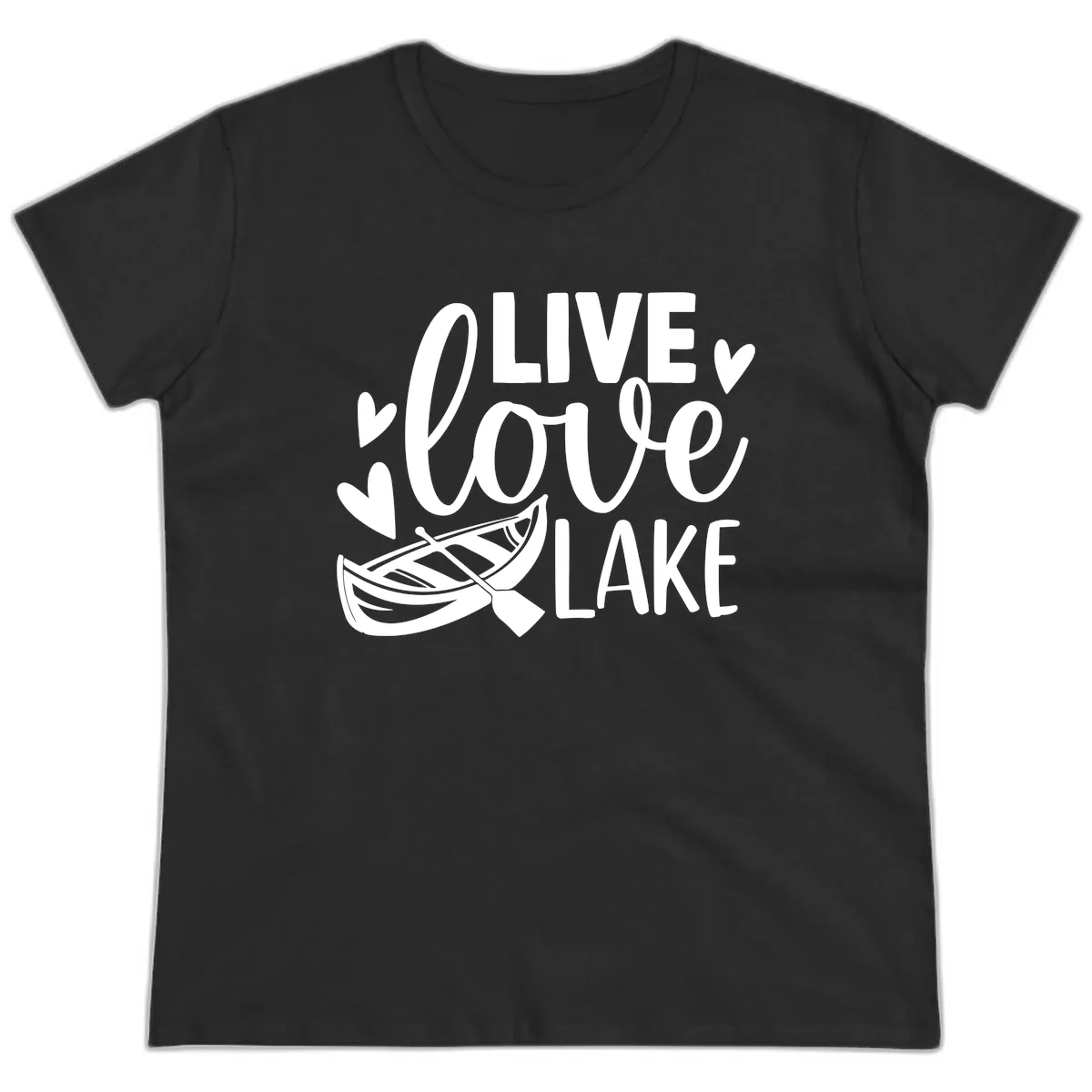 Live Love Lake Boat Design Ladies Tee in Black