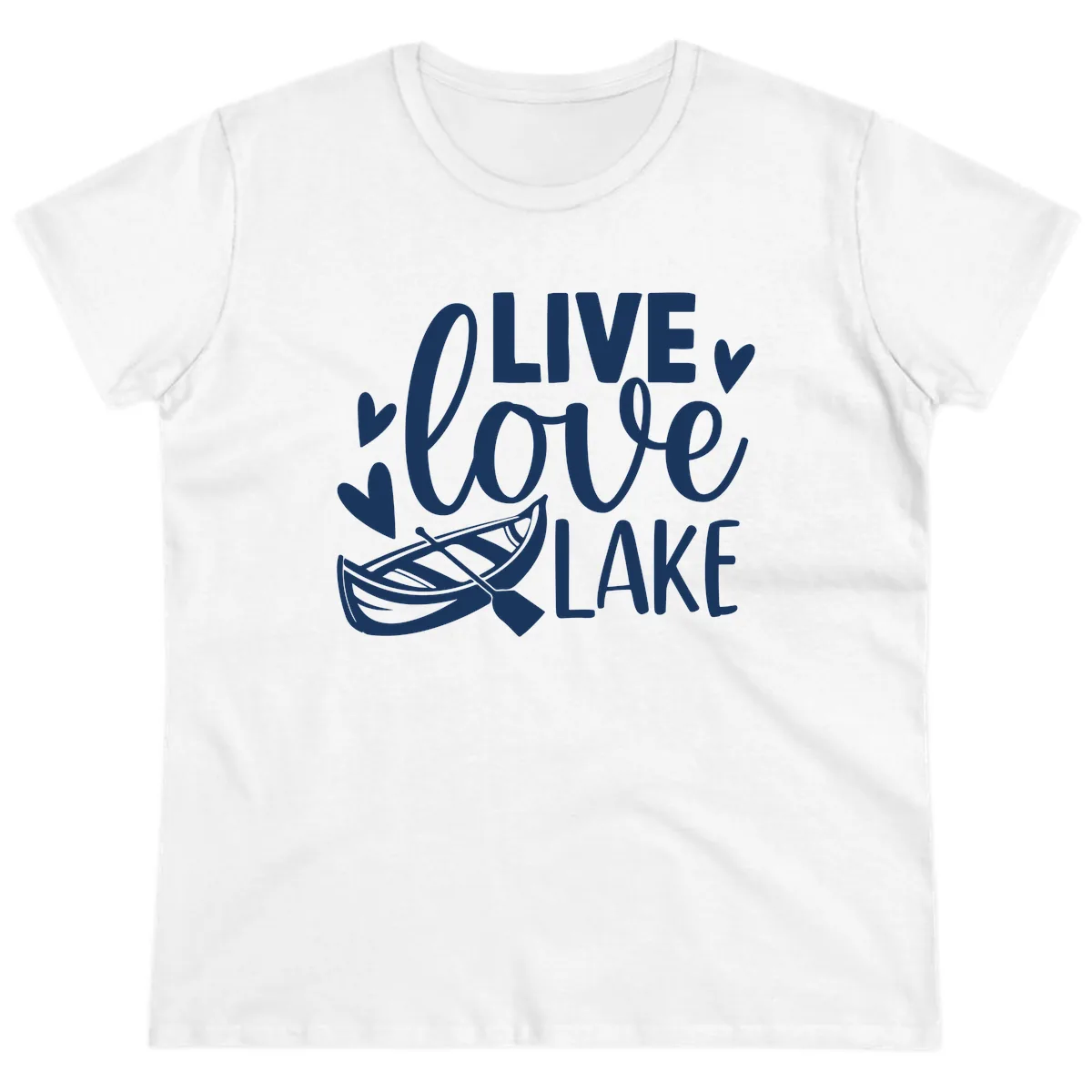 Live Love Lake Boat Design Ladies Tee in White