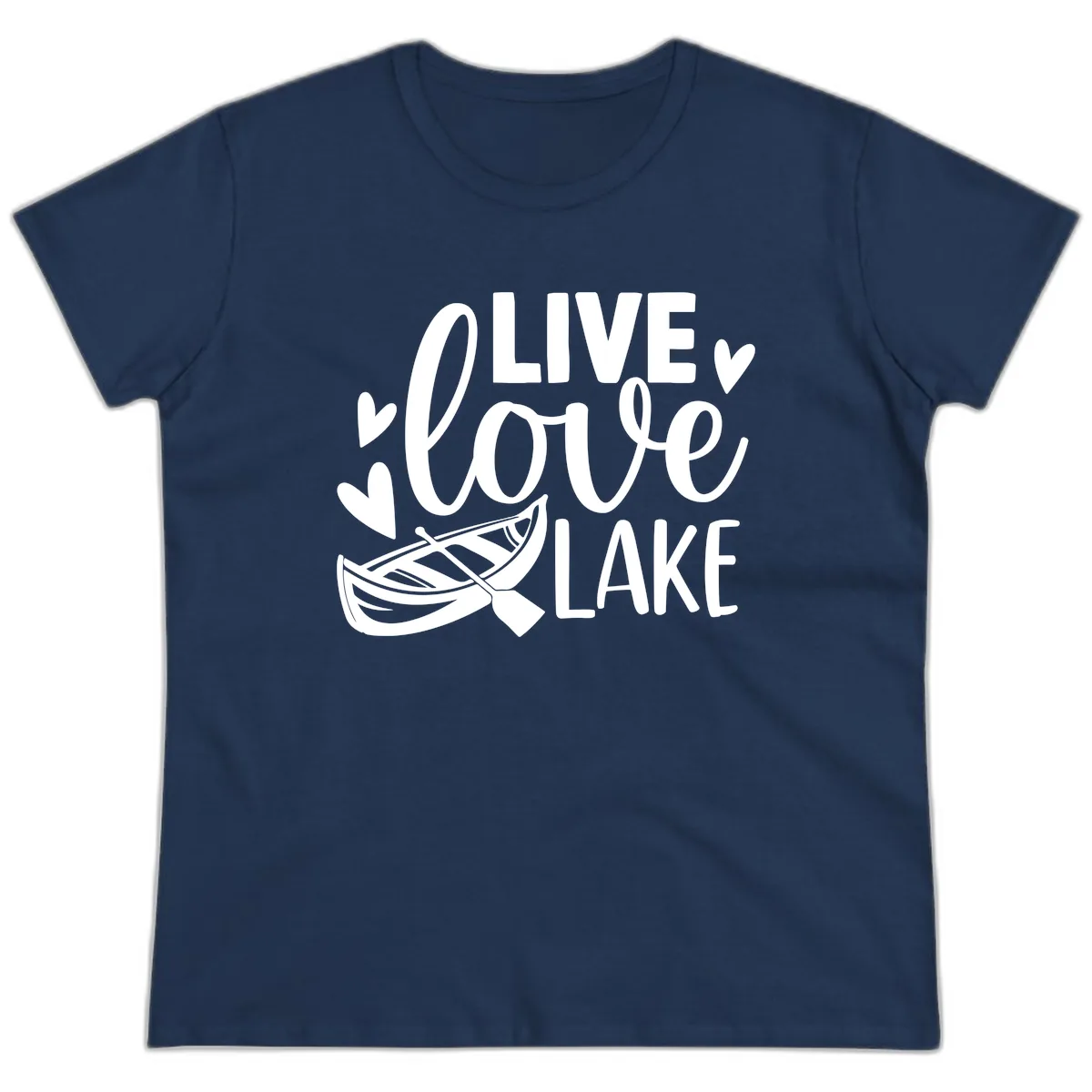 Live Love Lake Boat Design Ladies Tee in Navy
