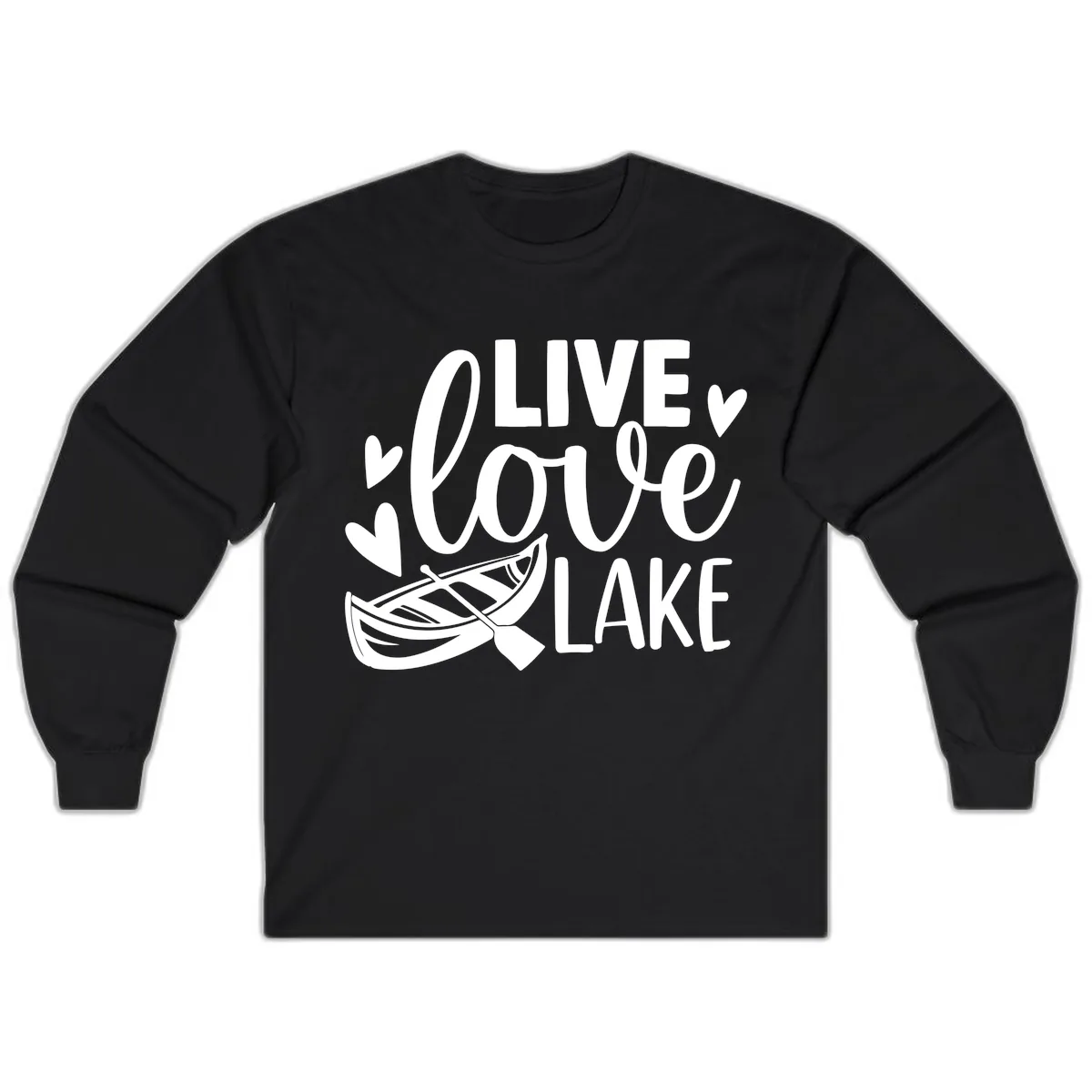 Live Love Lake Boat Design Long Sleeve in Black