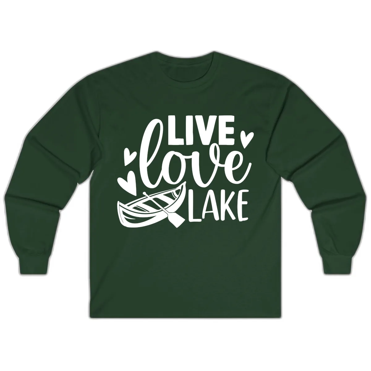 Live Love Lake Boat Design Long Sleeve in Forest Green