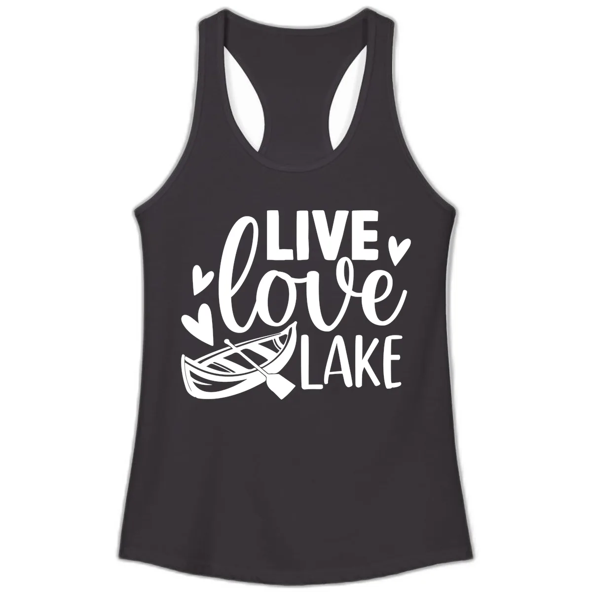 Live Love Lake Boat Design Ladies Tank in Black
