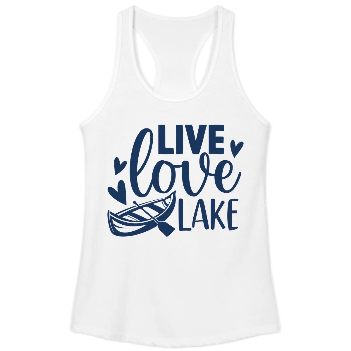 Live Love Lake Boat Design Ladies Tank in White