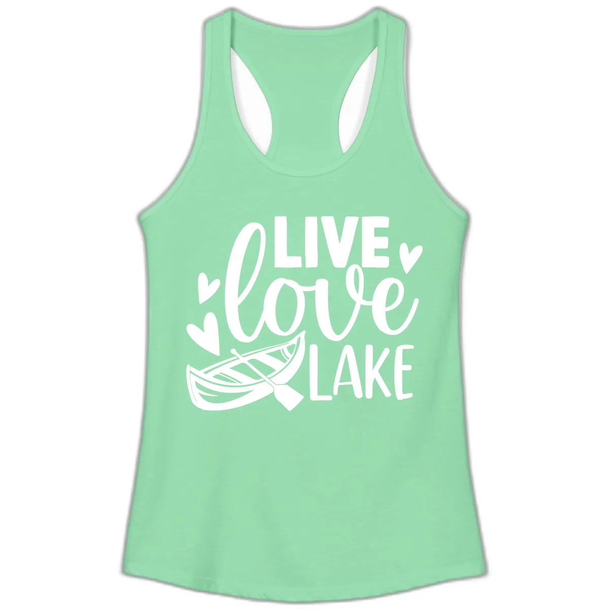 Live Love Lake Boat Design Ladies Tank in Solid Mint