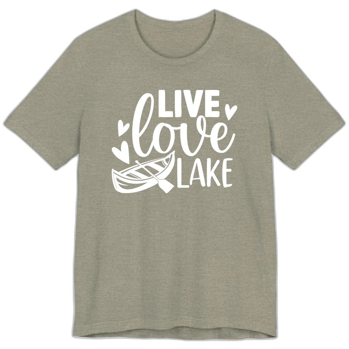 Live Love Lake Boat Design Premium T-Shirt in Heather Stone