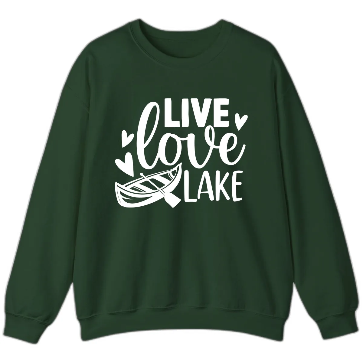 Live Love Lake Boat Design Sweatshirt in Forest Green