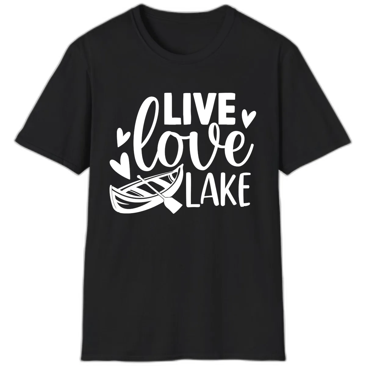 Live Love Lake Boat Design T-Shirt in Black