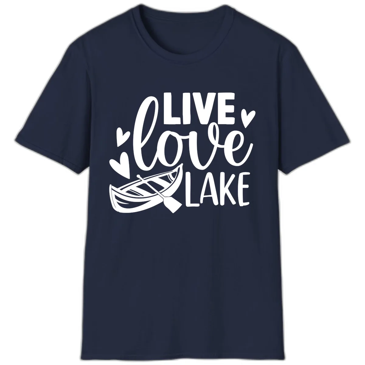 Live Love Lake Boat Design T-Shirt in Navy