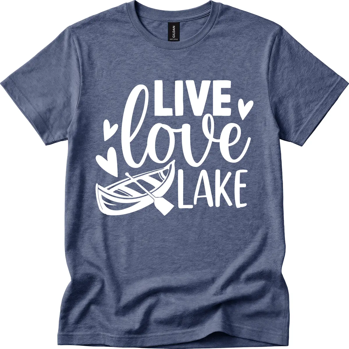 Live Love Lake Boat Design T-Shirt in Heather Navy