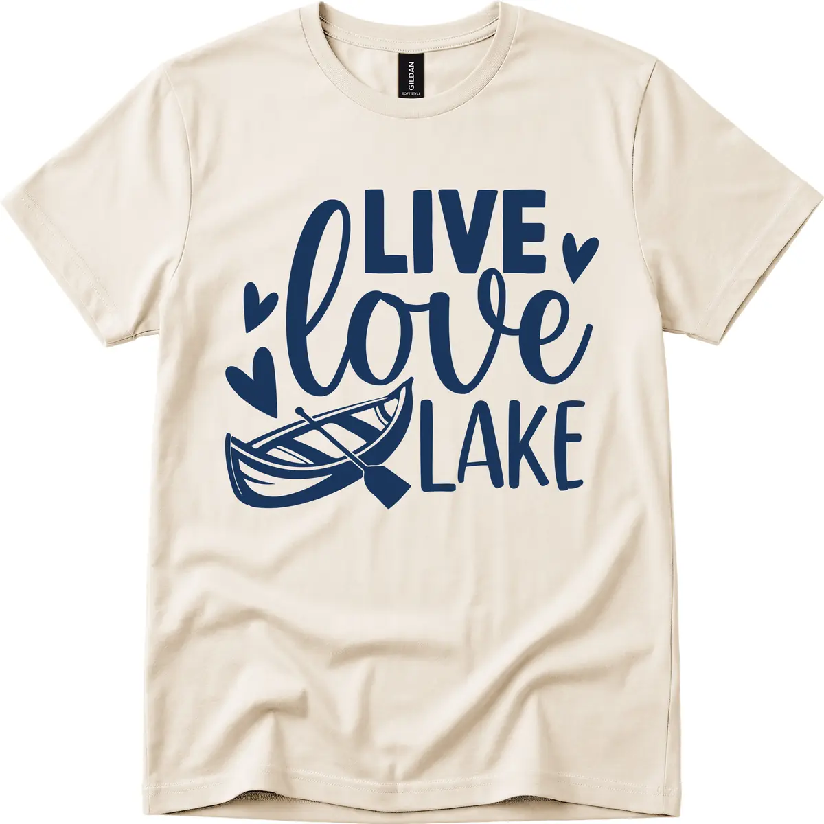 Live Love Lake Boat Design T-Shirt in Natural