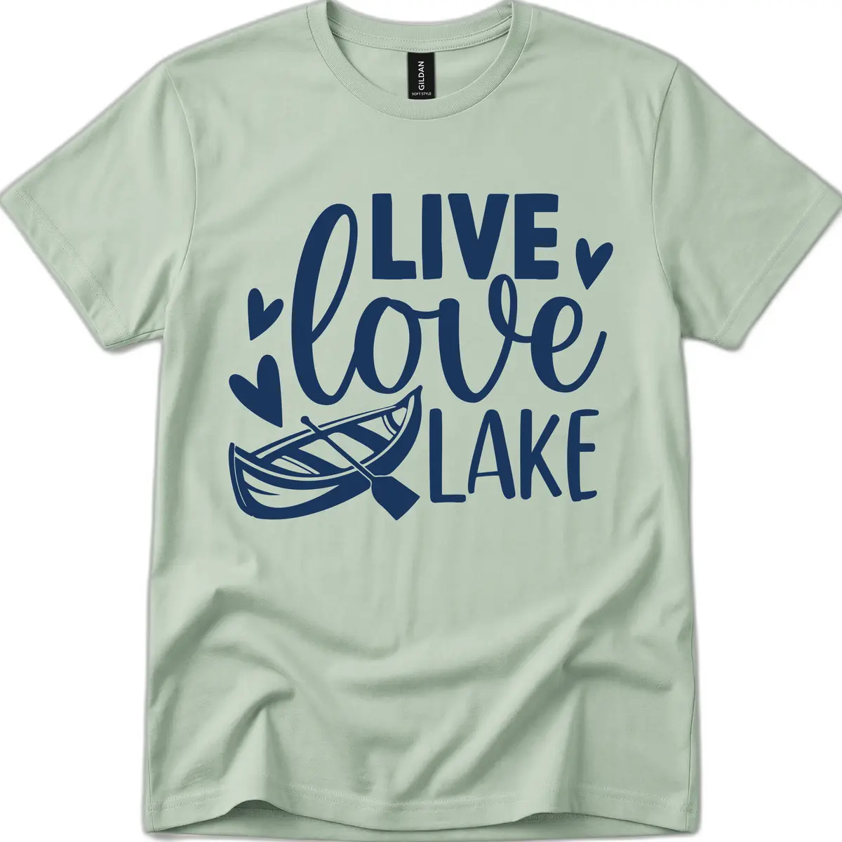 Live Love Lake Boat Design T-Shirt in Sage