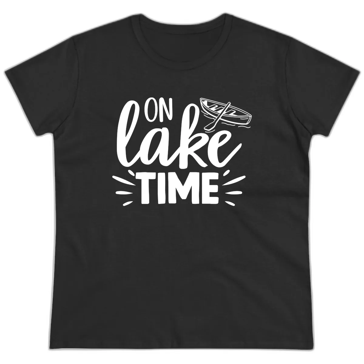 On Lake Time Boat Design Ladies Tee in Black