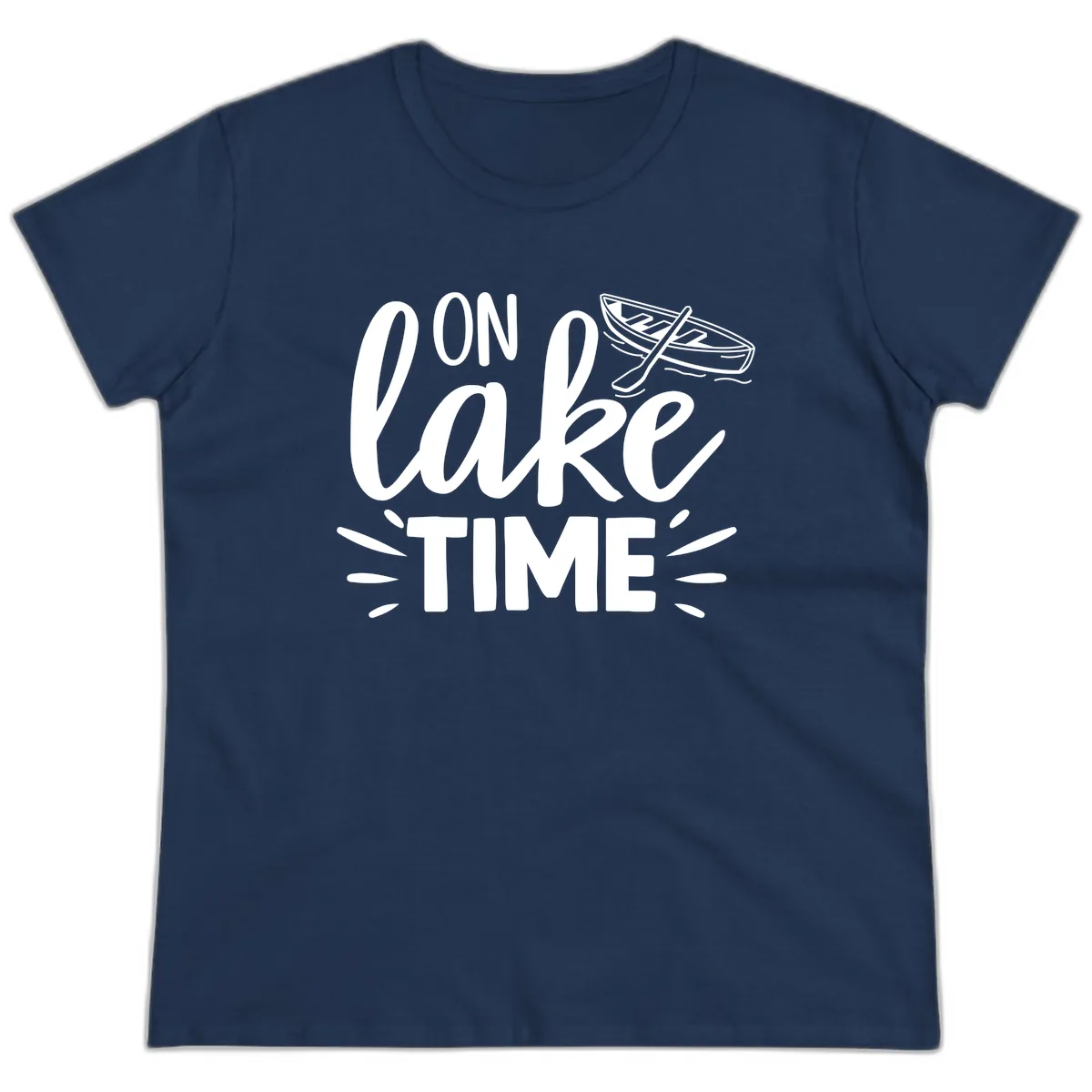 On Lake Time Boat Design Ladies Tee in Navy