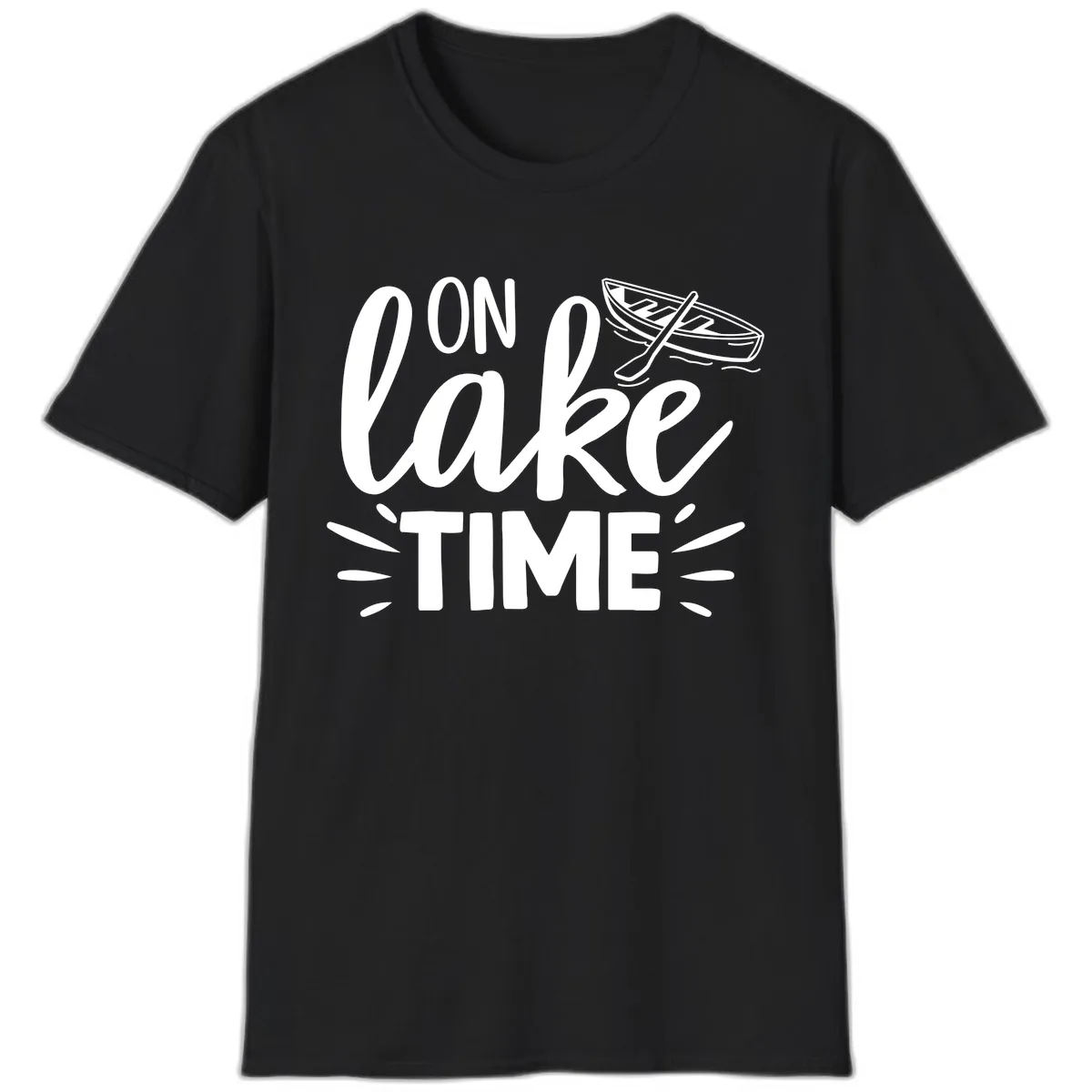 On Lake Time Boat Design T-Shirt in Black