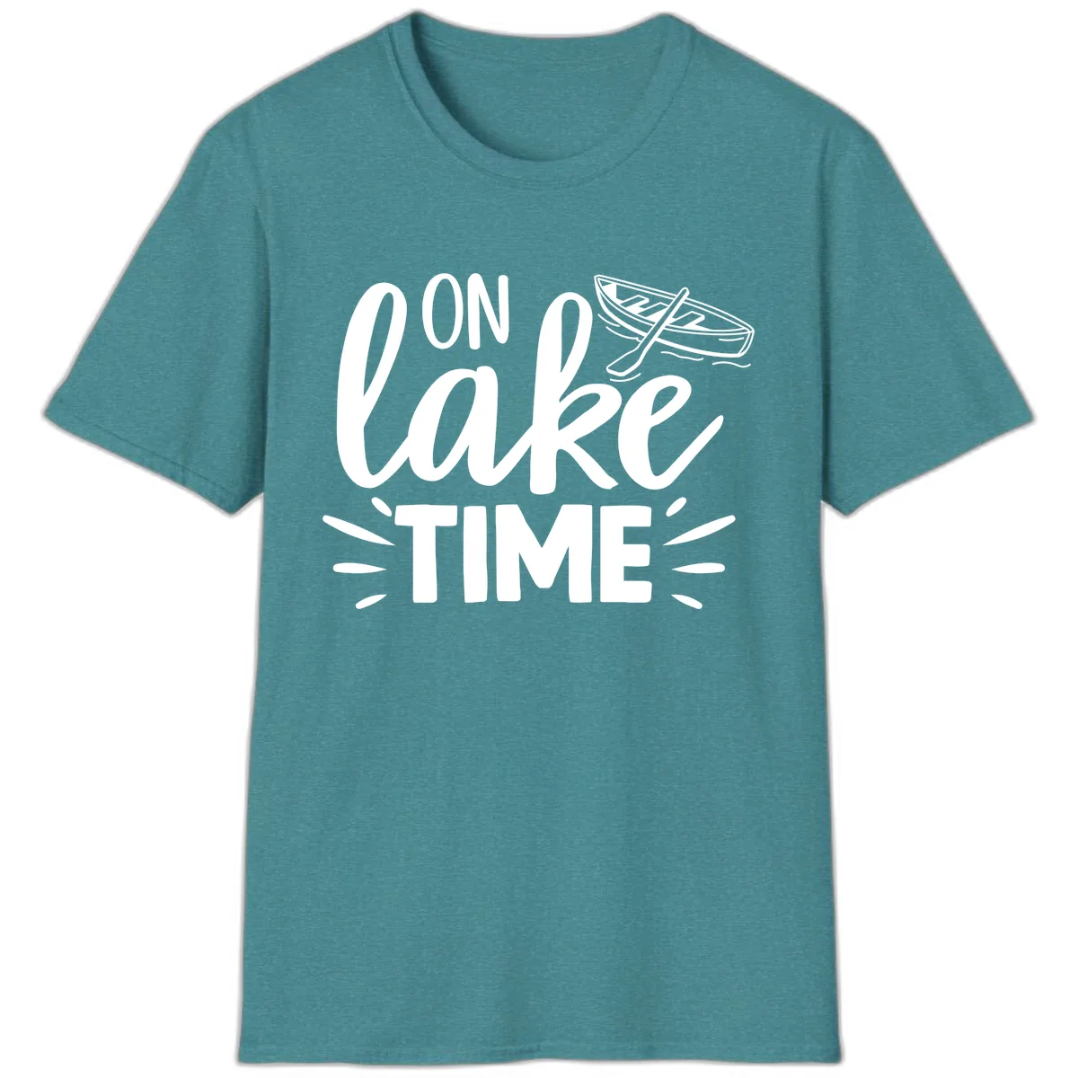On Lake Time Boat Design T-Shirt in Heather Galapagos Blue