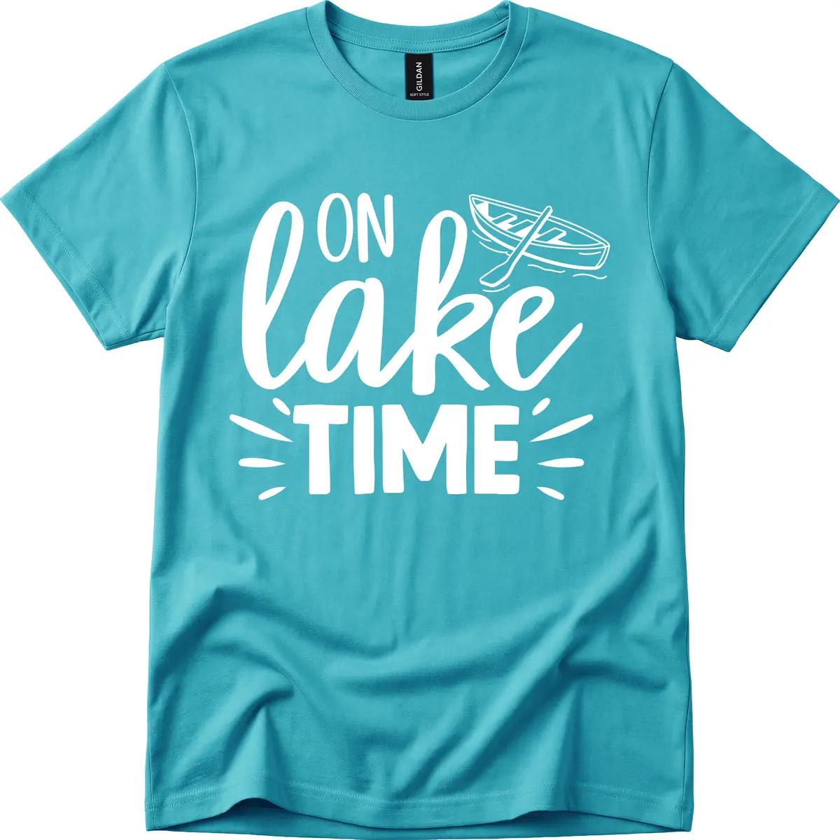 On Lake Time Boat Design T-Shirt in Tropical Blue