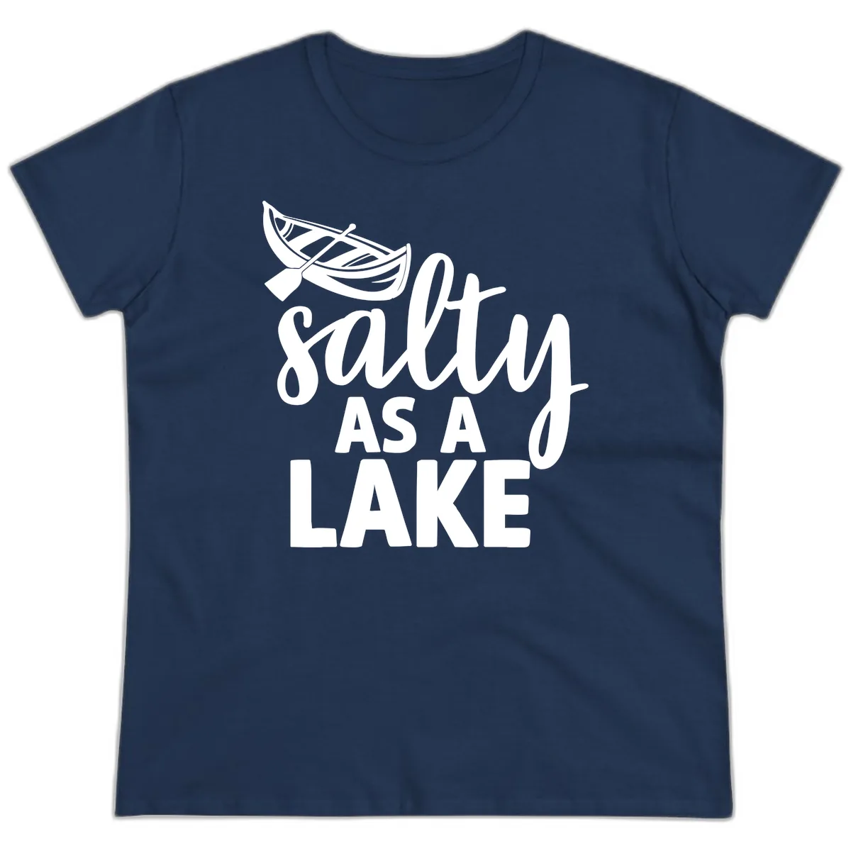 Salty As A Lake Typography Design Ladies Tee in Navy