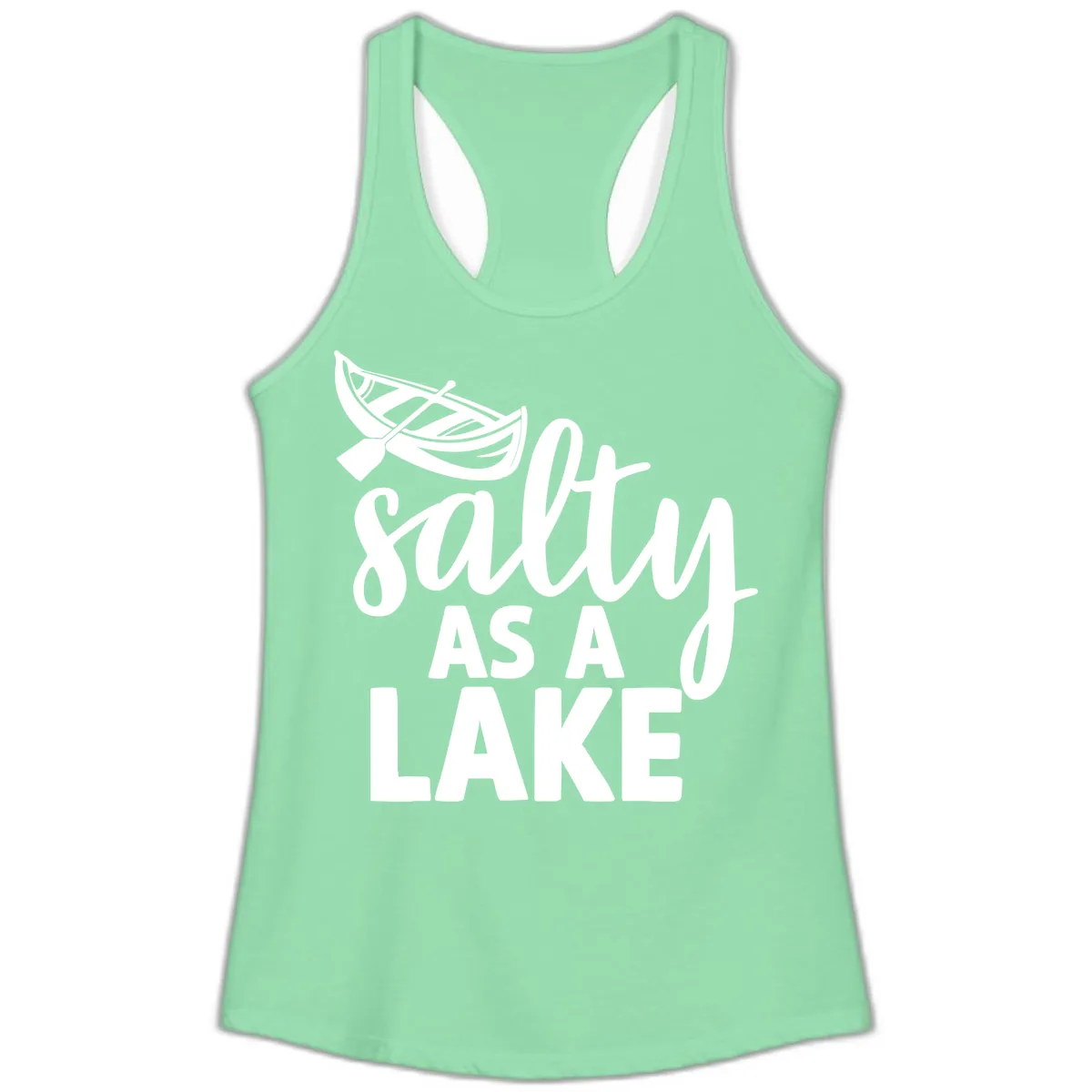 Salty As A Lake Typography Design Ladies Tank in Solid Mint
