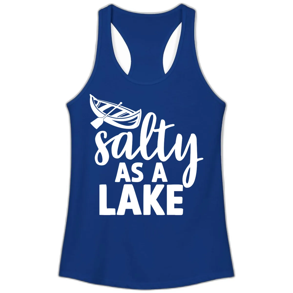 Salty As A Lake Typography Design Ladies Tank in Solid Royal