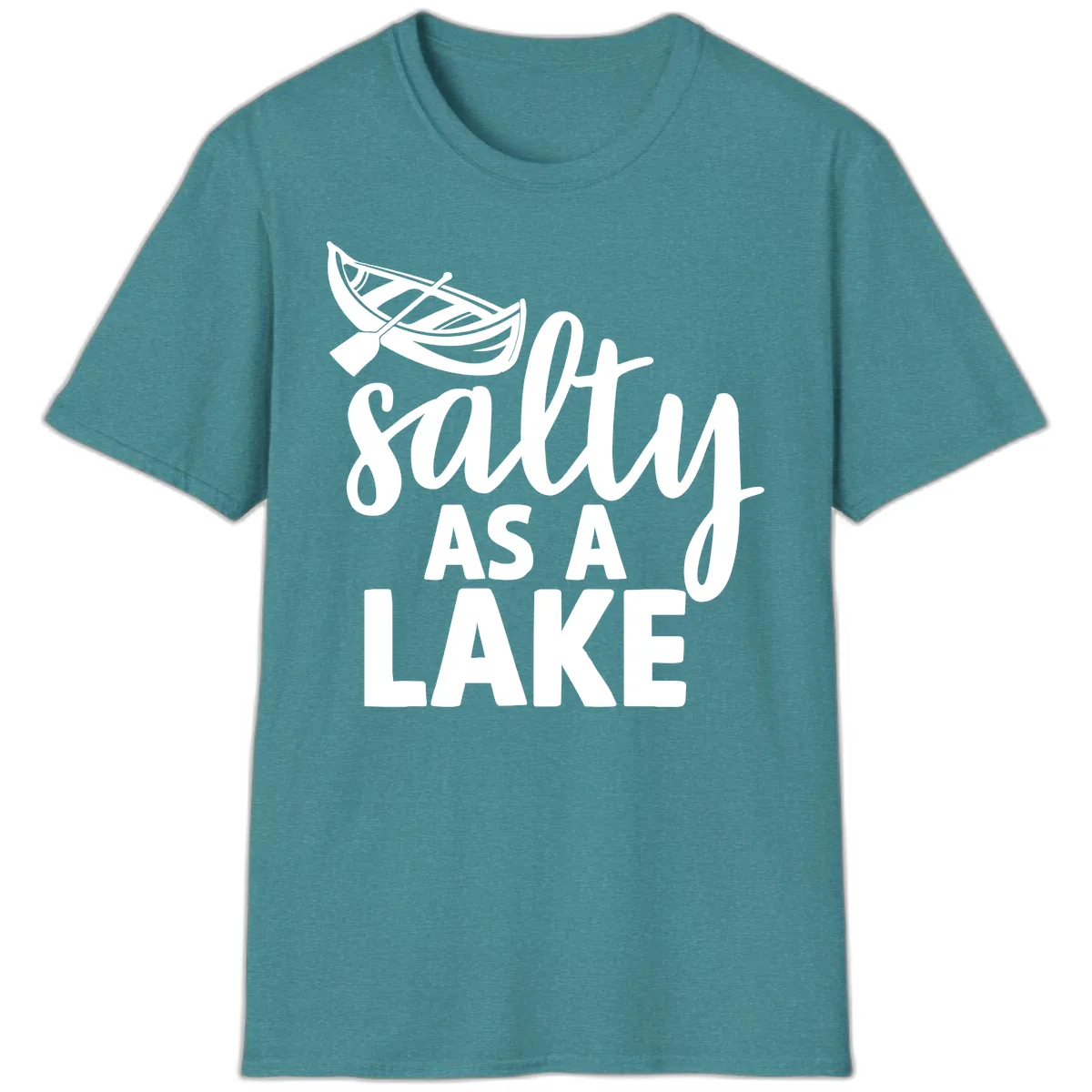 Salty As A Lake Typography Design T-Shirt in Heather Galapagos Blue
